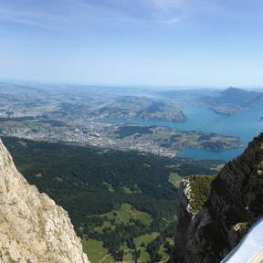 Mt. Pilatus (Lucerne below).  Yup, that cable (car) is how you get to the top!
